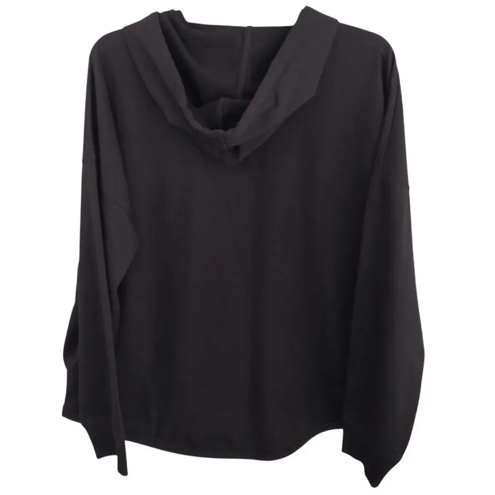 Michael Kors NEW Black Large Logo Lightweight Terrycloth Hoodie Stretch Women XL